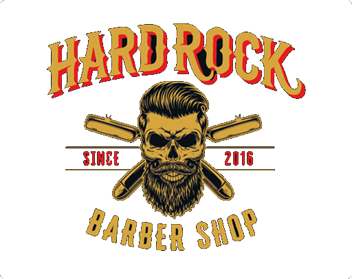 Hard Rock Barber Shop — calavera barbada con navajas cruzadas, desde 2016